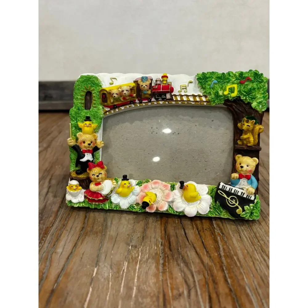 Vintage NOB Co Japan Teddy Bear Musical Photo Frame Resin Nursery Decor